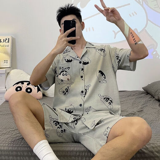 Mu Fengqing pajamas for men in summer short-sleeved thin plus fat plus size cartoon teenager men's home clothes two sets summer 6623 short-sleeved suit M standard (high 165100Jin [Jin equals 0.5 kg])