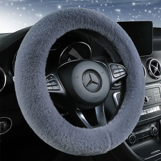 SUOTJIF car steering wheel cover winter warm steering wheel cover plush car steering wheel cover gray round O-shaped