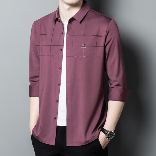 
2025 Xi Daddy Wearing at Wedding Feast Spring Dress Father-in-law Long Sleeve Shirt No Strike Anti-Wrinkle Men's Shirt Red 2XL 120