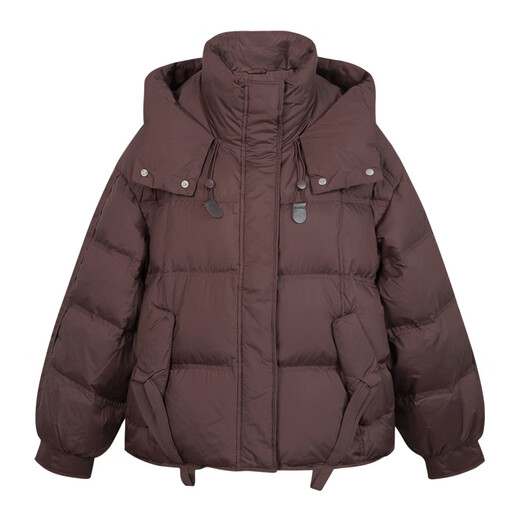 朵以2025冬季新款时尚短款面包服鸭绒小个子连帽羽绒服保暖外套女 馥郁红 M