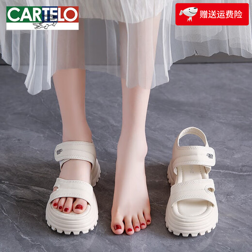 CARTELO thick-soled sandals for women 2025 new summer outer wear with skirt French outdoor casual Roman sports sandals for women trendy off-white 37