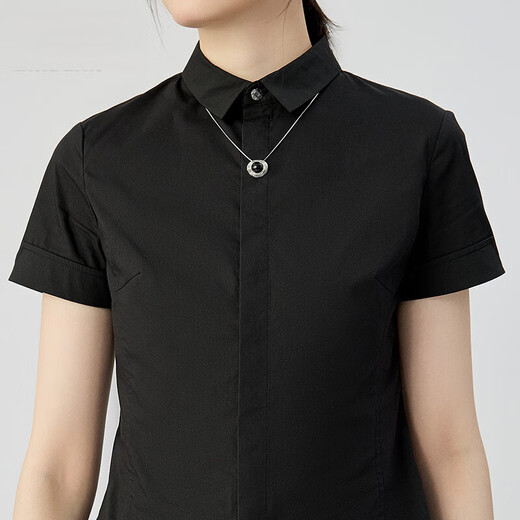 GIRDEAR Women's 2025 New Waist Short Sleeve White Shirt Top Women 1301031 Black L (Code 4)