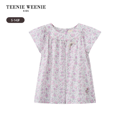 Teenie Weenie Kids Little Bear Children's Clothes Girls' Sweet Floral Round Neck Short-Sleeved Shirt Light Purple 160 cm
