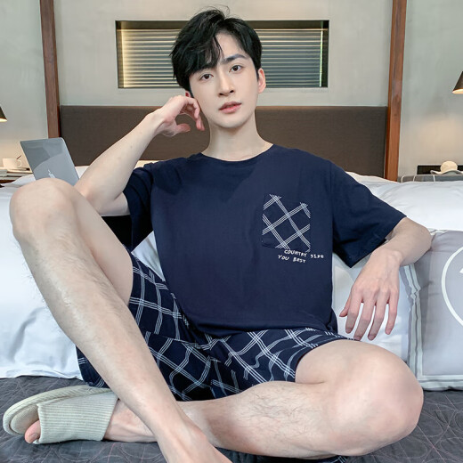 Langsha Pyjamas Herren Sommer Pure Cotton Thin Shorts können außen getragen werden, um coole Kleidungsbekleidung für lässige Männer in Plusgröße zu erhalten.