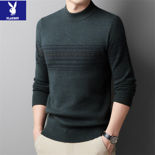 Playboy (PLAYBOY) sweater for men warm loose middle-aged and young men versatile sweater new style knitted sweater winter stiletto round neck casual 19h717 gray green 3XL