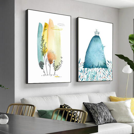 Pintura de decoración de sala de estar simple moderna, paisaje de lujo ligero, fondo de sofá de dos pares Pintura colgante de pared, dormitorio Mural de comedor, viaje 13582/13581 40*60 + imagen de cristal brillante + aleación de aluminio marco negro