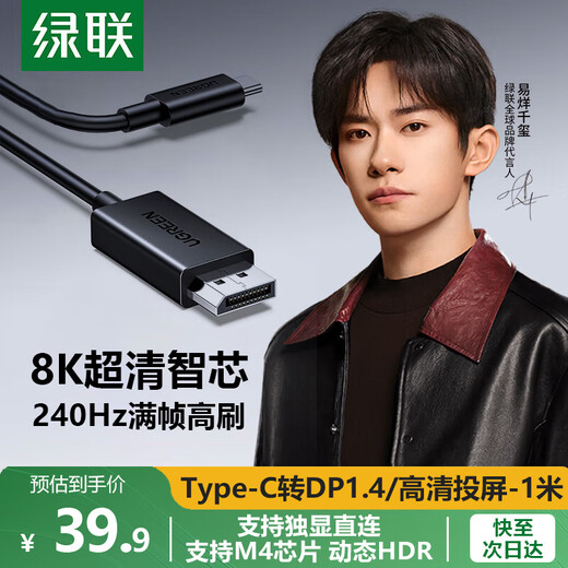 Greenlink Typ-C auf DP1.4 Adapter Projektionsbildschirm Konverterkabel 8K60Hz 4K240Hz geeignet für IPhone Macmini iPad Air Laptop 1 Meter einfach schwarz 8K60Hz DP1.4 DP