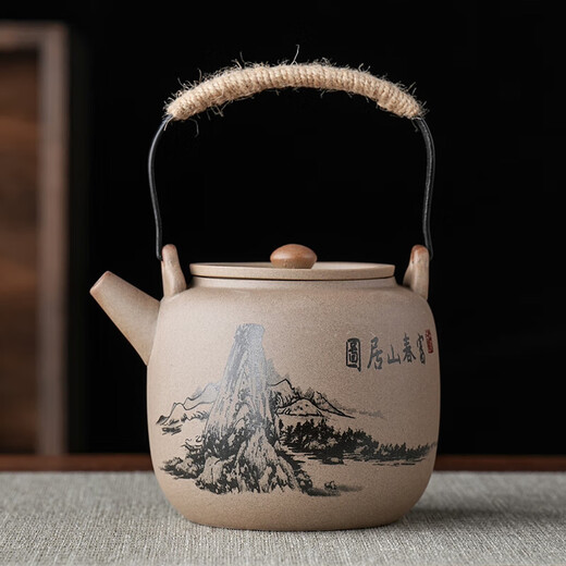 Large-capacity stoneware teapot hotel kettle teapot Kung Fu tea set retro simple large tea set for home use coarse pottery - blue lotus - dragon egg teapot 860ml