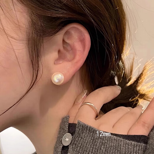 Qi Xiaomi s999 sterling silver earrings for women Shijia pearl steamed bun bead earrings flat round high-end temperament French retro light luxury earrings 10mm white steamed bun pearl earrings pair 999 pure silver