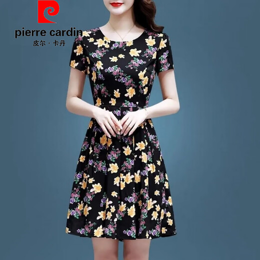皮尔卡丹（pierre cardin）官方品牌冰丝连衣裙女夏2025新款碎花收腰显瘦气质大码中长款短袖 【冰丝9901花】 M 100斤内