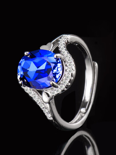 Iosn sapphire ring s925 silver women's fashion and personality Korean version with diamonds simple sterling silver tanzanite diamond mom model sterling silver sapphire ring live finger ring adjustable