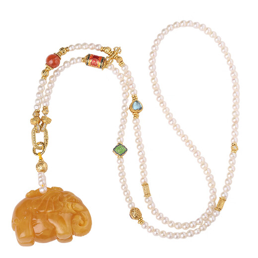 Potala Palace Beeswax Pearl Necklace 925 Silver Six-Character Mantra Transfer Pearl Nanhong Duobao Women's Pendant as a Gift for Your Girlfriend Beeswax Pearl Necklace