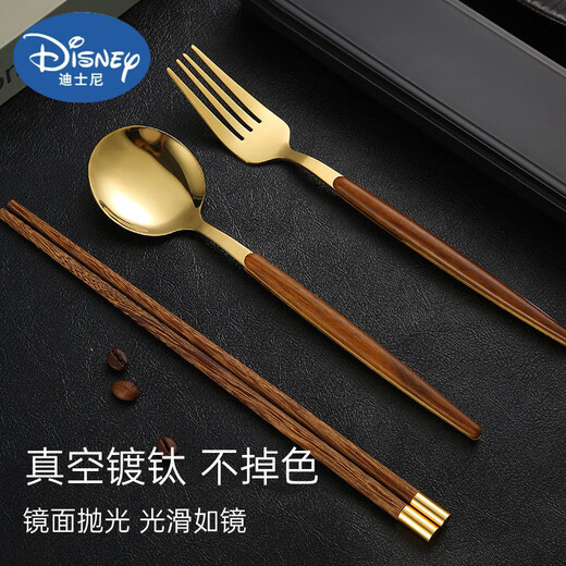 
Disney Student Portable Tableware Set Stainless Steel Chopsticks Spoon Fork Three-Piece Set Office Worker Travel Tableware Storage Box [Gold] Spoon + Chopsticks + Box