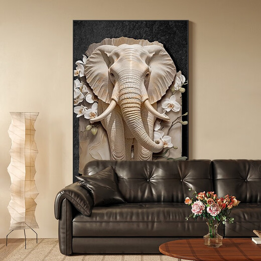 CLCEY French cream style entrance door front door decoration painting elephant relief mural living room sofa background wall hanging painting Xianglu Shuangrui A style 80*12035mm aluminum alloy frame + tempered transparent crystal