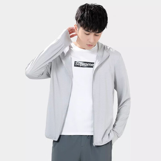 Lightweight and breathable Couple Ice Silk Mesh Sun Protection Clothing Men's Summer Outdoor Cycling Thin Jacket Outdoor Fishing Clothing Breathable Gray XL Recommended 125-140Jin Jin equals 0.5 kg