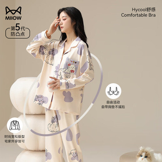Katzenmann Frauen-Pyjama Frauen reine Baumwoll-Sommer-Sommer-Langarm-Strickjacke Frauen-Pyjama Set 2025 Neues Revers Cute Style Home Clothing