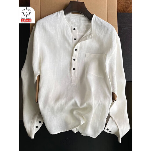 Kuraishi Kazuki 2025 new style lazy and relaxed Henry collar long-sleeved POLO shirt men's autumn and winter minimalist old money style high-end top white XL