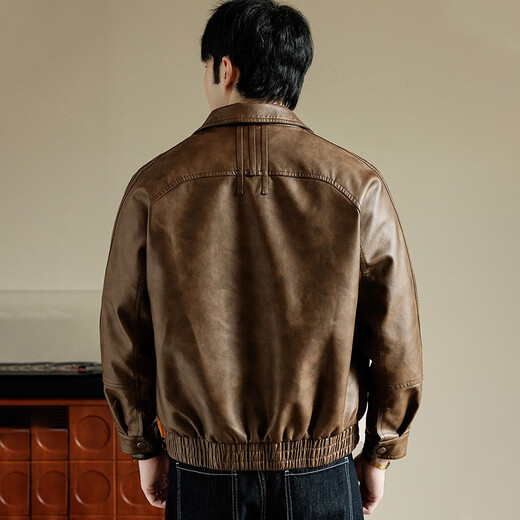 Kaduton 8XL leather jacket men's 2025 new autumn lapel casual retro motorcycle trend handsome PU leather jacket brown L