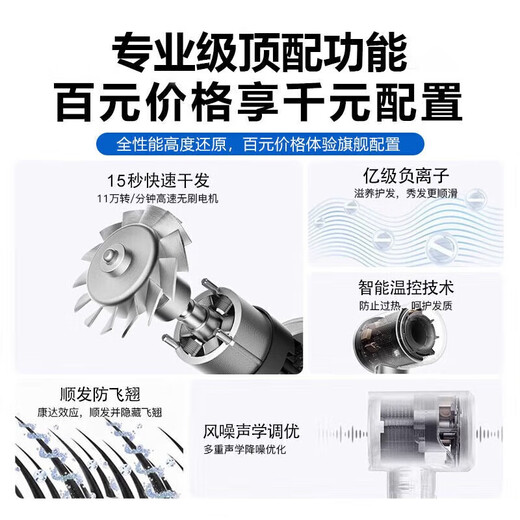 Dyson (DYSON) series of the same negative ion hair care high-speed leafless hair dryer is equipped with household silent negative ion high-power hair dryer that does not damage the hair and strong wind. Bright purple-single nozzle 5 billion moisturizing negative ions