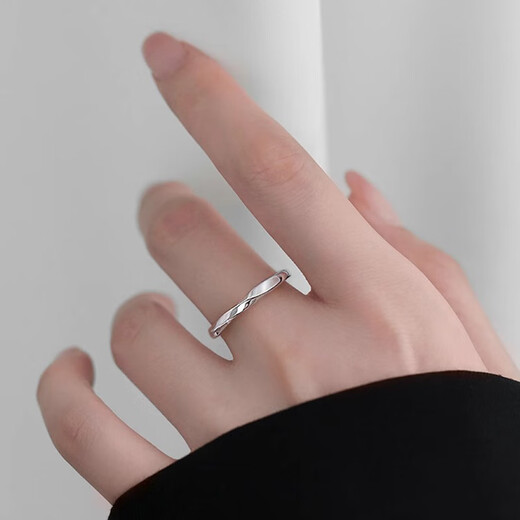 Mondele Fashion Ring Möbius Ring S999 Silver Light Luxury Index Finger Ring Open Ring Niche Design Ring 999 Silver Möbius Ring Nail Sand Style