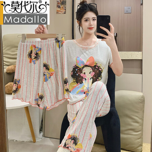 Versión coreana modal lindo dibujos animados dulces pantalones de manga corta pijamas seda de algodón de algodón de algodón de verano