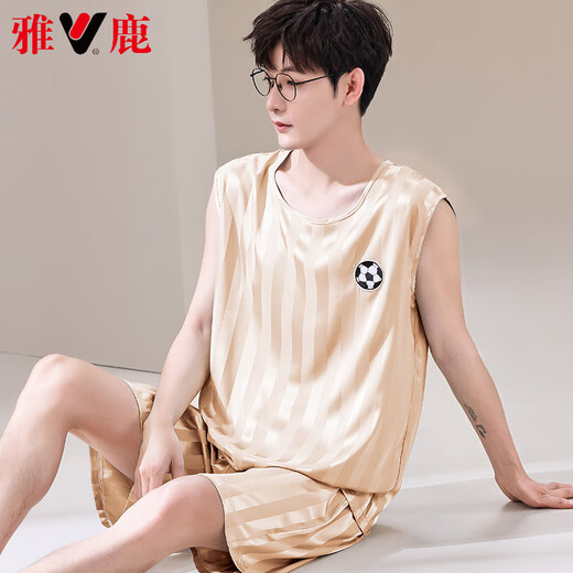 Yalu Light Luxury Pyjamas Men's Veste Sans manches Shorts en deux pièces Soix Thin Ice Silk Cool Quick Dry Ball Vêtements de grande taille [SELLES SELK SILK SELK] Q9902 L MEN [100-125JIN [Jin est égal à 0,5 kg]]]