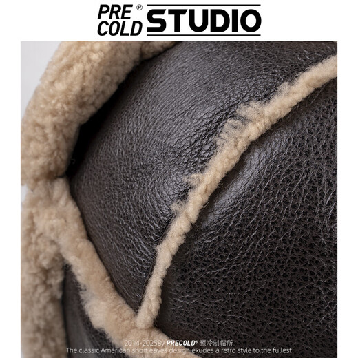PRECOLD genuine leather hat, fur integrated thickened pilot hat for men, warm middle-aged and elderly Lei Feng hat, original ecological fur hat for women, dark brown (genuine leather pilot hat with six-piece horn buckle)