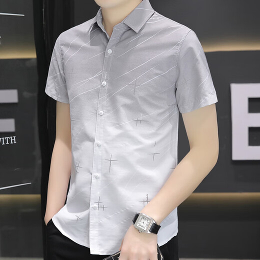 Pang Donglai DL Summer Nuevo camisa de manga corta Masculina Camisa casual de negocios Juvenil Top HT844 Green M 90-105Jin [Jin equivale a 0.5 kg]