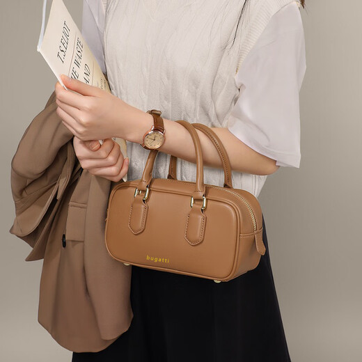 Сумки Bugatti (BUGATTI) женские роскошные сумки 2025 новая женская сумка через плечо сумка Boston подарок жене на день рождения и юбилей, золотисто-коричневая подарочная коробка