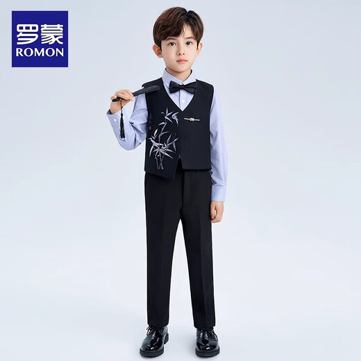 Romon children's suit boys' dress new Chinese style host performance suit black 140