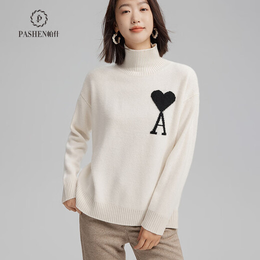 Pash Qingcang Cashmere Sweater Women's 100% Cashmere Autumn and Winter Turtleneck 400g Thickened Loose Sweater 83 Classic Black L