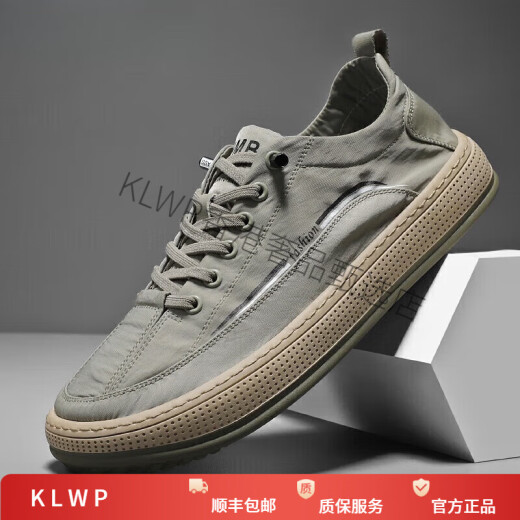 KLWP香港高端品牌高档帆布鞋男士免系带一脚蹬透气休闲鞋软底运动板鞋 灰色 40