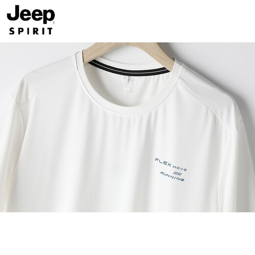 JEEP SPIRIT冰丝网孔速干圆领短袖T恤男夏季薄款透气时尚青年运动休闲体恤衫 C3BHT-HC9905A白色 L 100斤-120斤