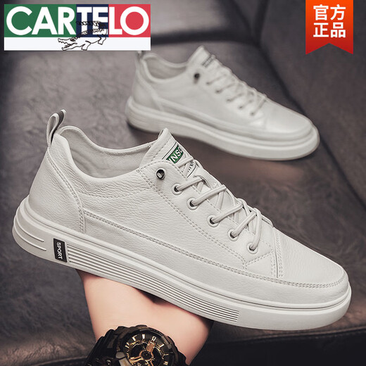 CARTELO men's shoes summer casual leather shoes men's versatile one-piece sports flat shoes leather surface waterproof work little white trendy shoes N695 white 42