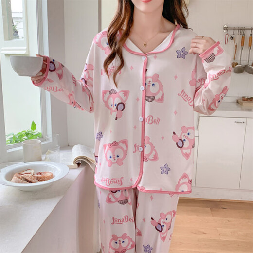 S.Sofea Spring Pyjamas Femme à manches longues Laits de soie à domicile Internet célébrité Guangzhou Treize Line M6624 # Blue Pacha Dog 170 M