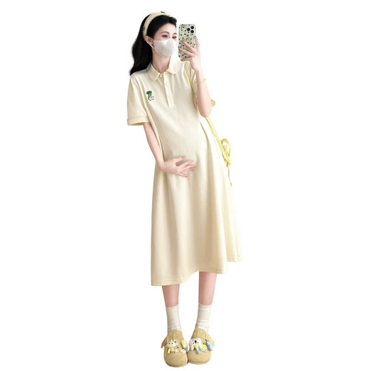 Ran Vestido de maternidad Qiqi Summer 2025 Nuevo tamaño de gran tamaño suelto Summer Long Falda delgada Dirección de verano Vestido de arroz Apricot Color l