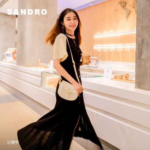 SANDRO女装黑色气质长款针织法式连衣裙SFPRO03177 黑色 36