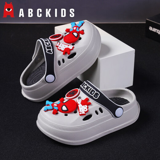 ABC Kids's Hole Shoe Shoes Boys New Spider-Man Sporters Summer Beach Shoes Beach Beach Anti-Slip Soft Sole Breathable Cartoon Slippers Grey Black [Spider-Man] 28-29 [Longitud interna de 19cm]