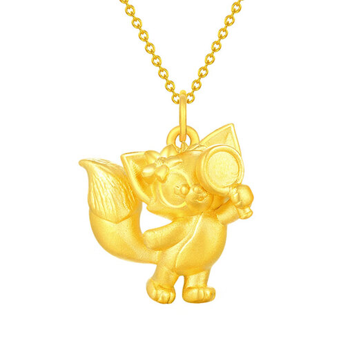 Yardige Pure Gold Disney Magnifying Glass Lina Belle Gold Pendant Detective Chuansha Daji Little Fox Girl Pendant Fidelity Gold Free Lanyard 0.97g