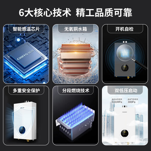 Qianfeng (CHIFFO) gas water heater, fast heating, micro flame, segmented combustion, high efficiency, energy saving, dual frequency conversion, constant temperature, multiple safety protection, dual low pressure JSQ25-13K01R