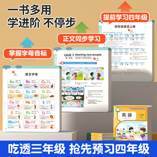 人教版三年级英语同步课堂发声书幼儿英文零基础入门学习神器单词音标字母3-6年级小学生听读记背日常情景对话儿童启蒙有声学习机会说话的早教点读中英文双语绘本 英语同步课堂书+汉语拼音自然拼读+语文同步识字