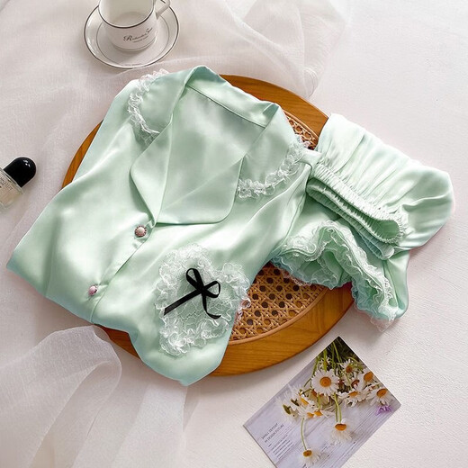 Victoria's style ice silk pajamas for women in summer short-sleeved princess style sexy lace home clothing set 2025 new summer cute 9214 short-sleeved 2XL 130-145Jin [Jin equals 0.5 kg]
