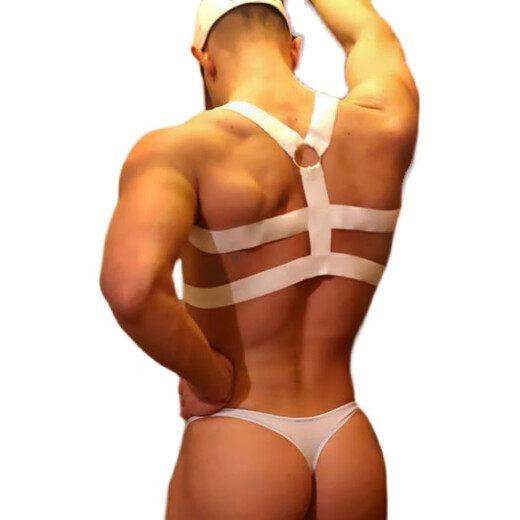 Jiuai men's sexy thong one-piece upward U convex bag high elastic ice silk trendy brand breathable T underwear white (chest strap) M