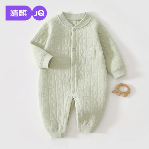 JOYNCLEON baby clothes autumn and winter pure cotton jumpsuit newborn season male and female baby quilted warm folio clothes rompers, middle opening star and moon green 73cm 6-9 months, weight 7.2-9kg