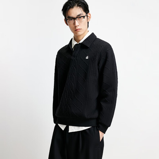 JACK&JONES мужская осенняя повседневная универсальная текстурированная жаккардовая вязаная свободная толстовка с воротником-поло 225333068