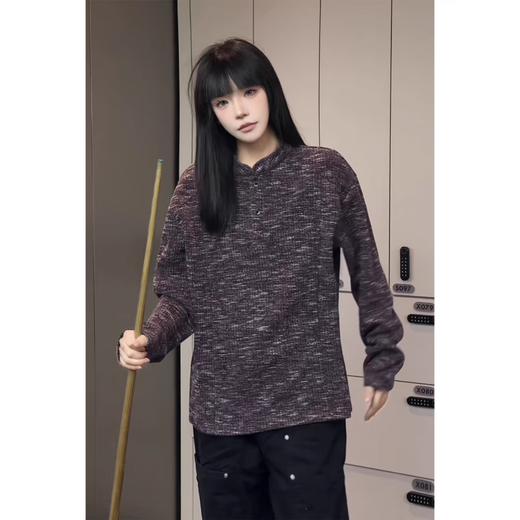 Jane Deiune old money style henley collar sweatshirt men's autumn fashion brand sense handsome sweater heavyweight inner long-sleeved T-shirt black M