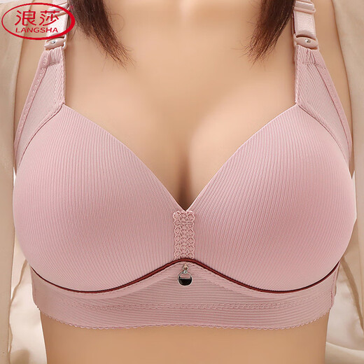 浪莎（LangSha）中老年人文胸薄款妈妈无钢圈女士大码胸罩舒适防下垂侧收聚拢内衣 浅豆沙色 80B 36C杯