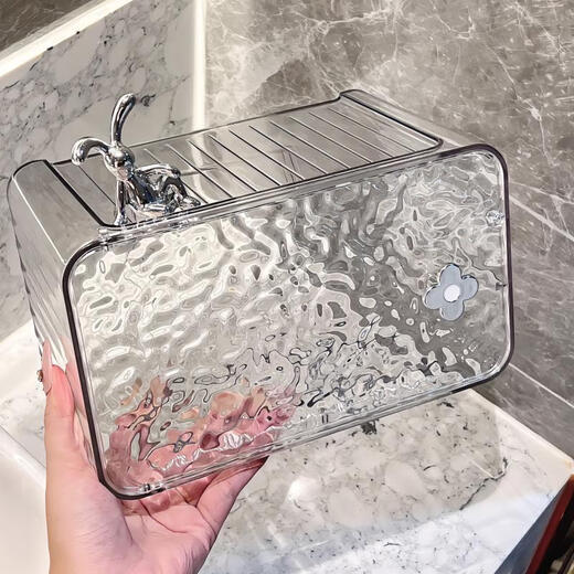 Shantou Lincun Glacier Pattern Small Flower Tissue Box Home Facial Towel Storage Bathroom Wall-Mounted Paper Box Storage Rack Roll Paper Box Transparent Silver Small Flower Tissue Box + Lying Rabbit