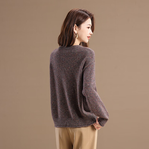 Qianbainian yak velvet simple round neck loose wool sweater for women autumn and winter new fluffy rabbit fur soft warm top gray coffee F