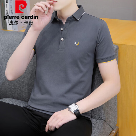 皮尔卡丹（pierre cardin）珠地棉短袖t恤男士潮流2025夏季新款商务青年翻领POLO半袖上衣服 681深蓝色 XL